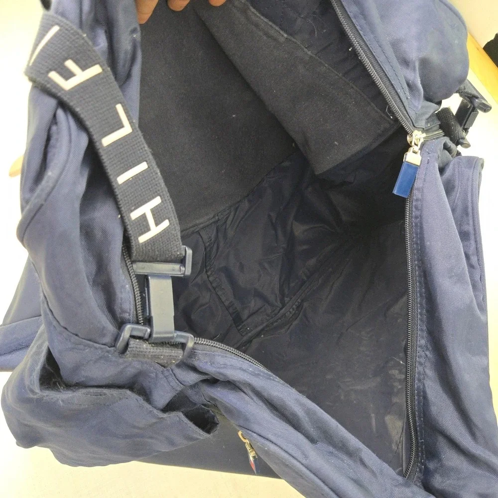VTG Tommy Hilfiger Duffle Bag Blue Carry On Large Logo Strap Travel Weekender XL